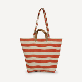 Carryall Canvas Tote - Large Cinnamon Stripe Print - JOYN