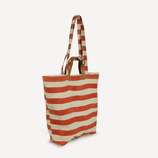 Carryall Canvas Tote - Large Cinnamon Stripe Print - JOYN