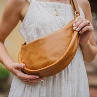 Leather Moon Sling Bag - Camel - JOYN