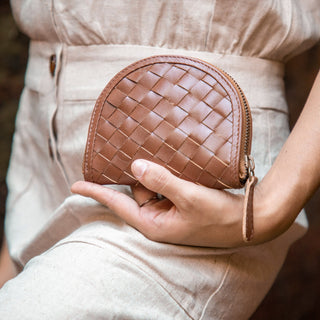 Woven Halfmoon Mini Wallet - Chocolate Brown - JOYN